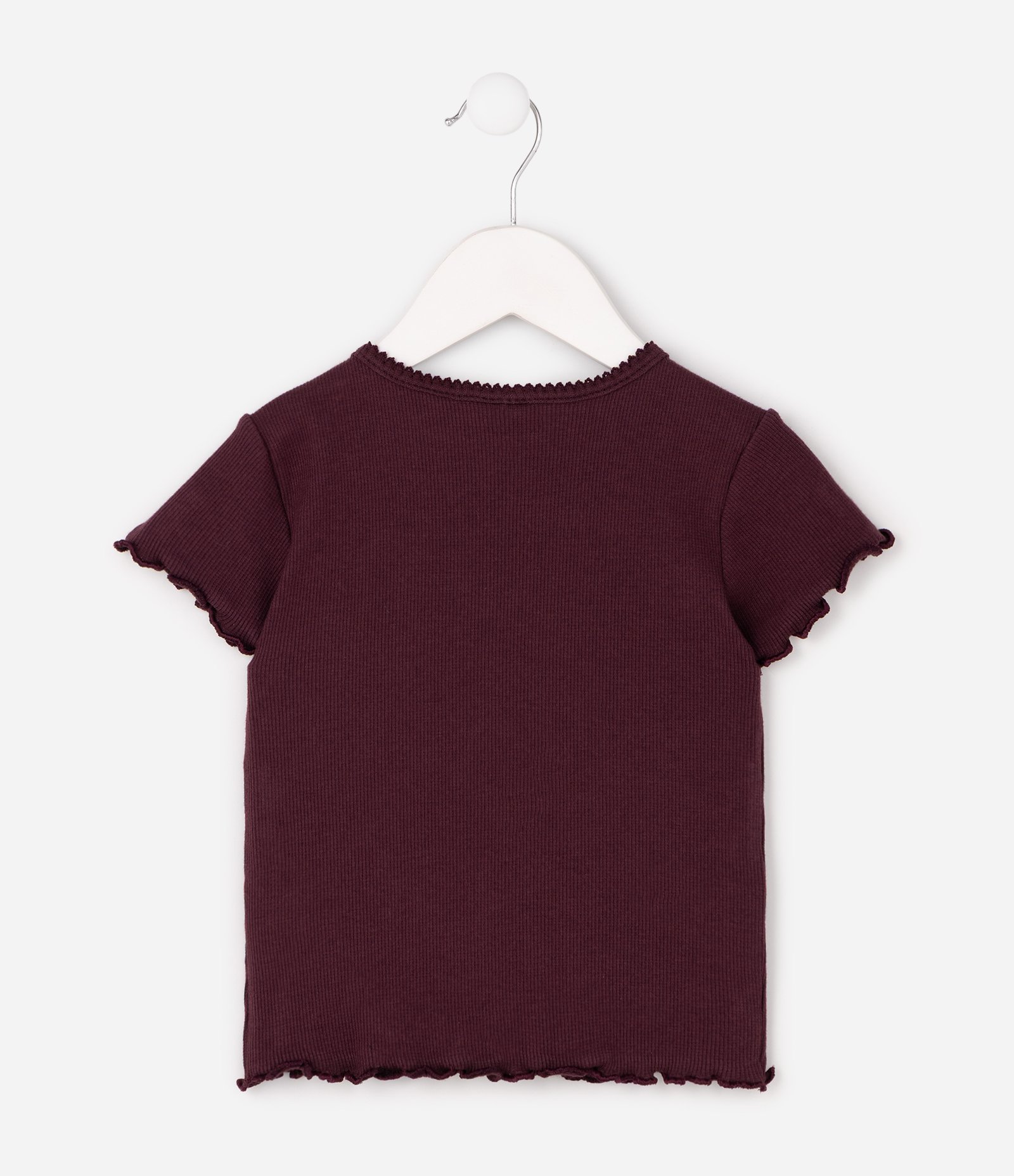 Camiseta Slim Infantil em Ribana com Bordado de Flor - Tam 1 a 6 Anos Bordô 2