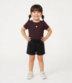 Camiseta Slim Infantil em Ribana com Bordado de Flor - Tam 1 a 6 Anos