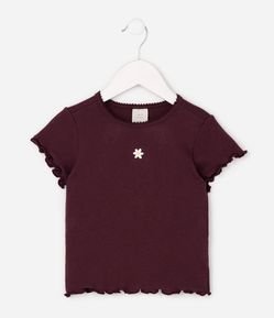 Camiseta Slim Infantil em Ribana com Bordado de Flor - Tam 1 a 6 Anos