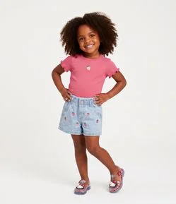 Camiseta Slim Infantil em Ribana com Bordado de Morango - Tam 1 a 6 Anos