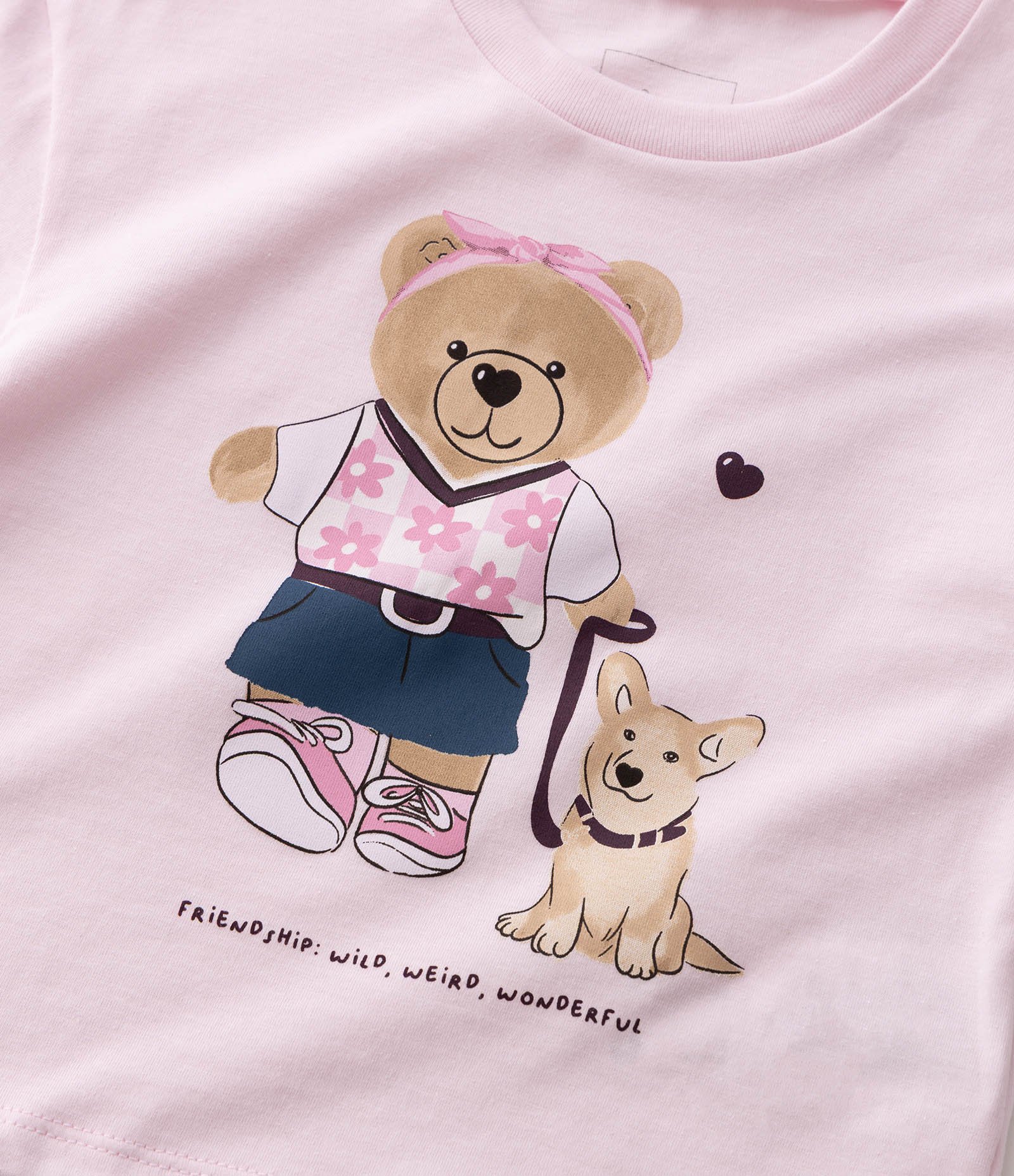 Camiseta Slim Infantil em Algodão com Estampa Urso  - Tam 1 a 6 Anos Rosa 4