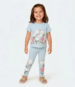 Calça Legging Infantil com Estampa Floral - Tam 1 A 6 Anos
