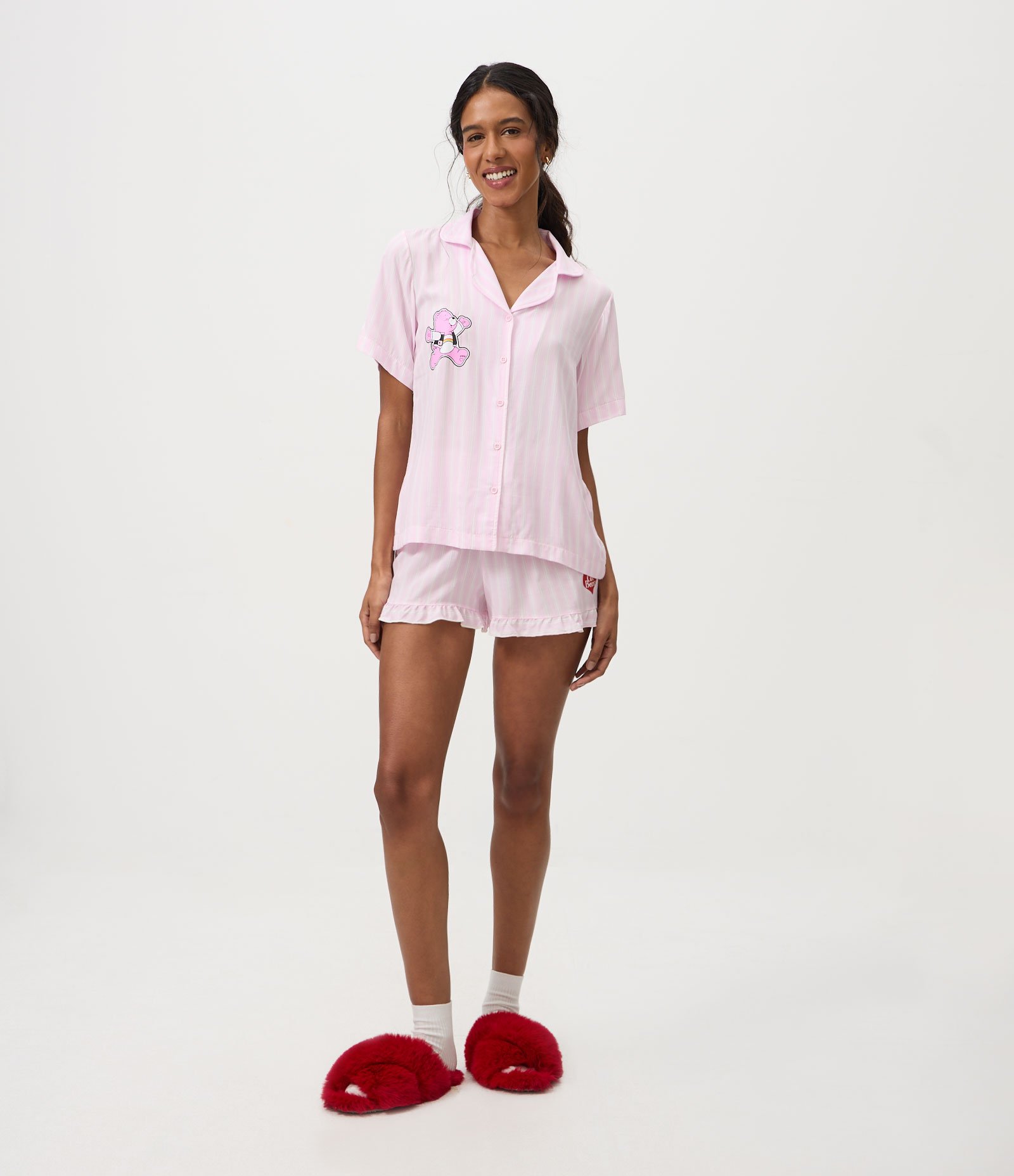 Pijama Curto Americano com Estampa Ursinhos Carinhos Rosa 2