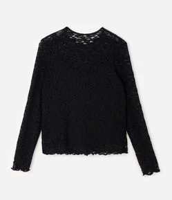 Blusa de Renda Floral Manga Longa Curve & Plus Size