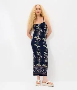 Vestido Midi em Ribana com Estampa Floral Sempre Viva