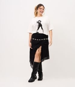 Saia Midi em Tule Texturizado Assimétrica Curve & Plus Size
