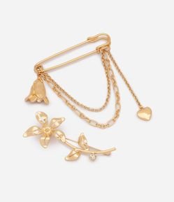 Kit 02 Broches em Metal com Formato de Flor