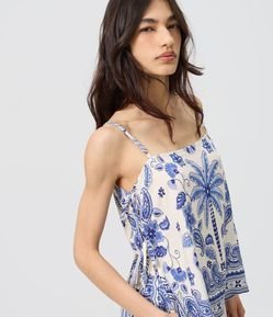 Blusa Estampada em Viscose com Decote Reto e Alças Finas