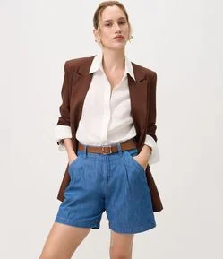 Short New Midi em Jeans Alfaiatado com Cinto