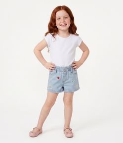 Shorts Jeans Infantil Com Bordadinhos Tropical -Tam 1 a 6 Anos