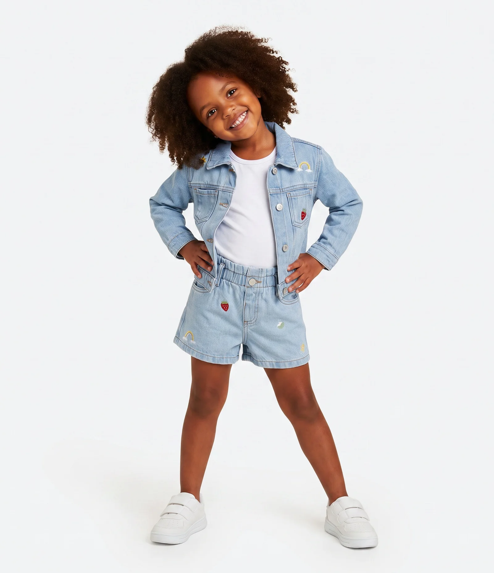Jaqueta Jeans Infantil Mini Bordado Tropical - Tam 1 a 6 Anos Azul médio 1