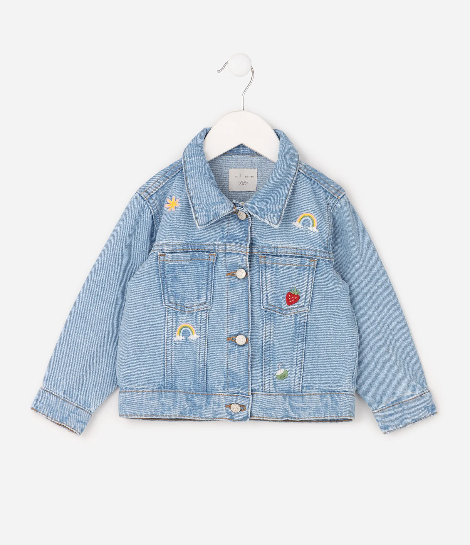Jaqueta Jeans Infantil Mini Bordado Tropical - Tam 1 a 6 Anos Azul médio 2