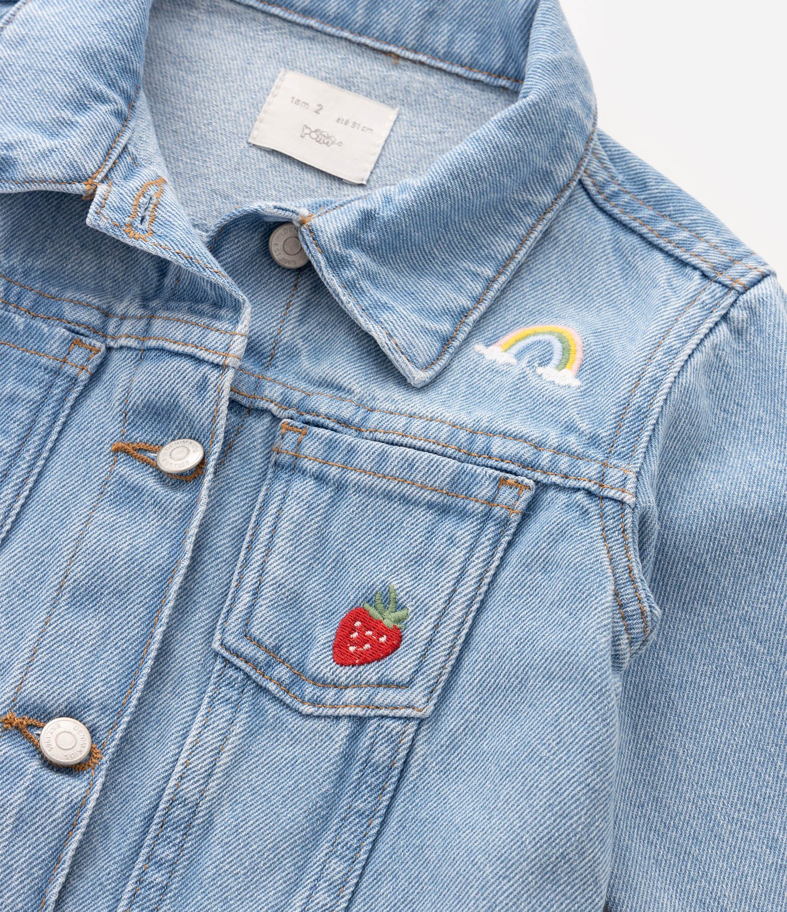 Jaqueta Jeans Infantil Mini Bordado Tropical - Tam 1 a 6 Anos Azul médio 5