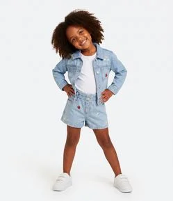 Jaqueta Jeans Infantil Mini Bordado Tropical - Tam 1 a 6 Anos