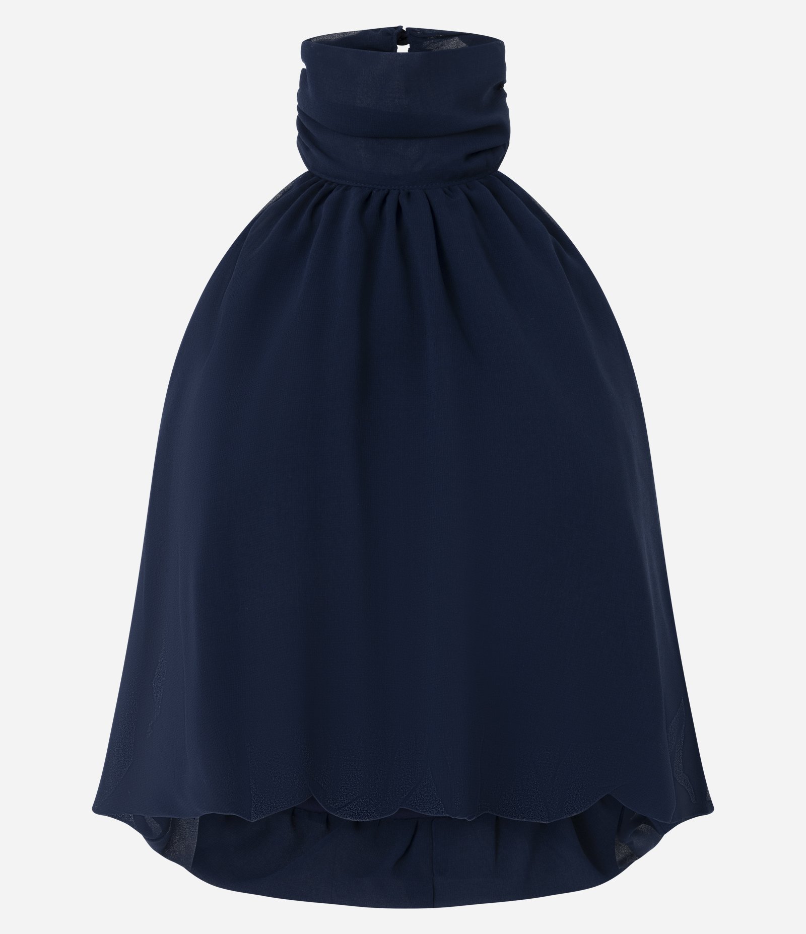 Blusa Halter em Chiffon com Gola Alta e Barra Balonê Azul 6
