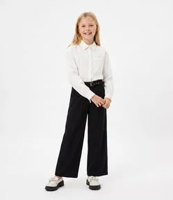Camisa Infantil Em Algodão Com Colarinho e Lacinhos - Tam 5 a 16 Anos