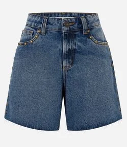 Short Midi em Jeans com Cintura Média e Tachas