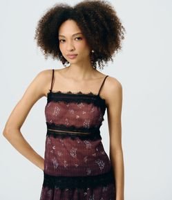 Blusa de Alcinha em Viscolinho Floral com Renda