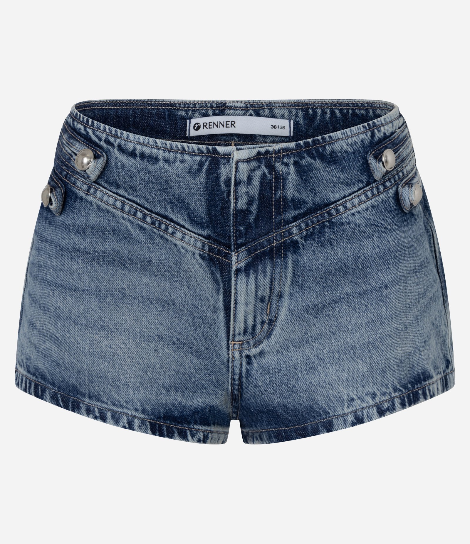 Short Jeans Micro com Botões Napoleônicos Azul Médio 5