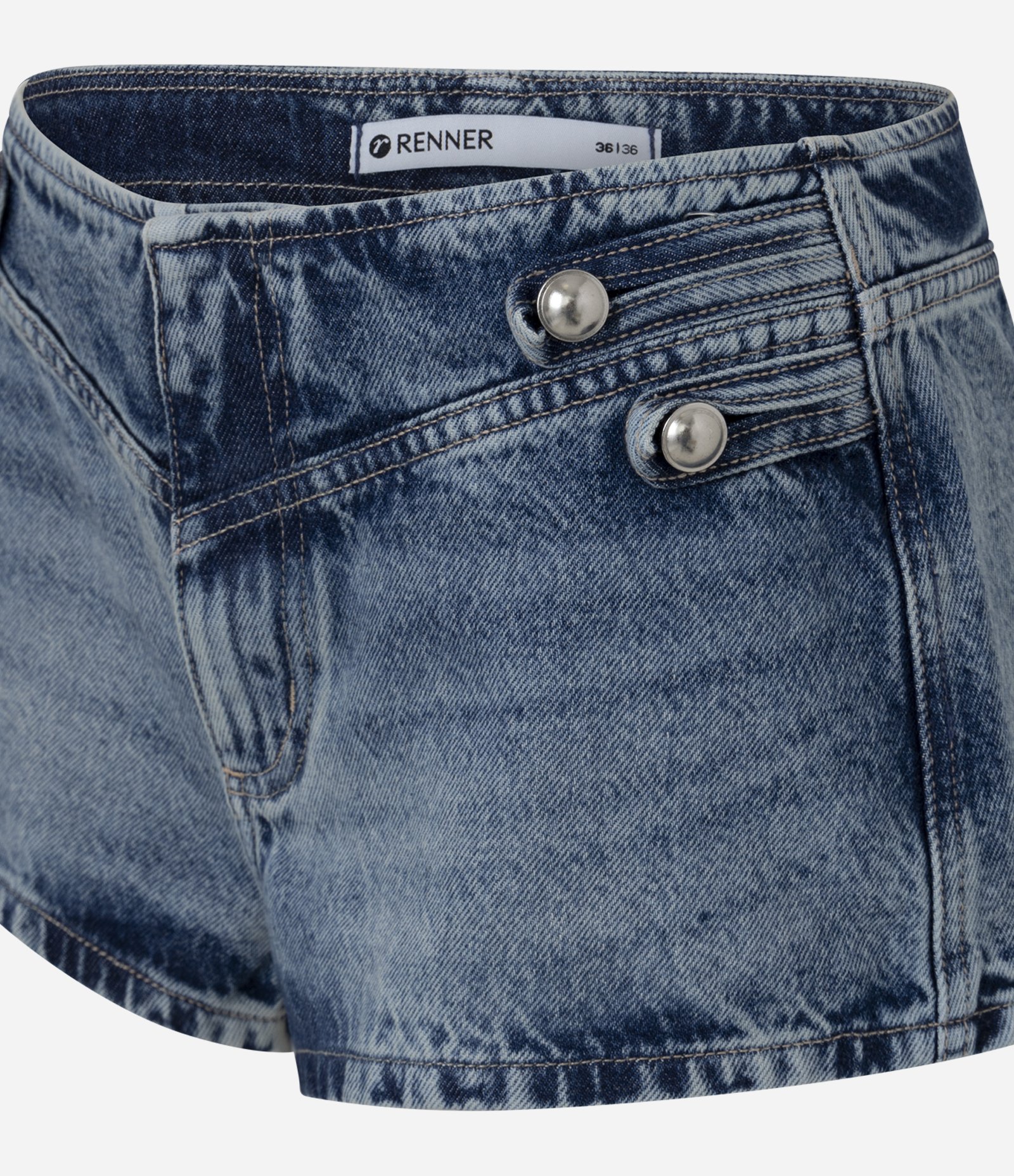 Short Jeans Micro com Botões Napoleônicos Azul Médio 6