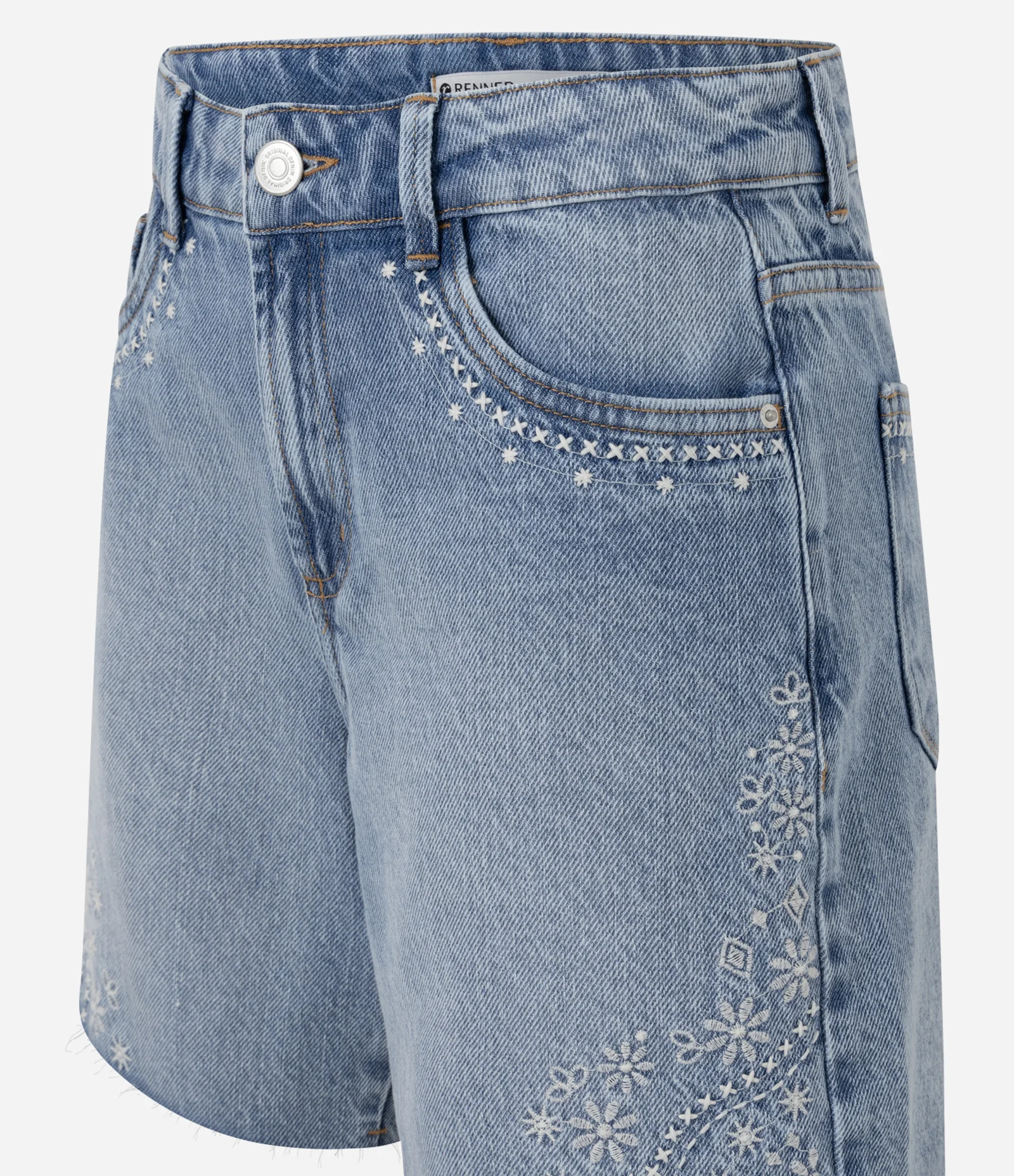 Short Midi em Jeans com Bordado de Flores Azul 5