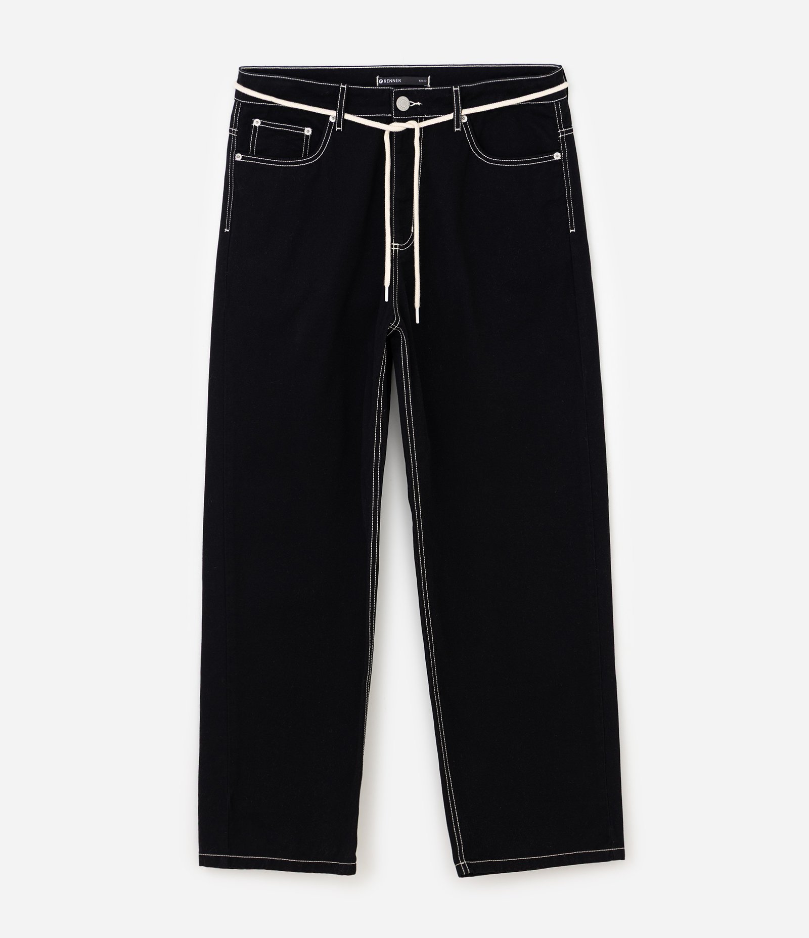 Calça Baggy Relaxed em Sarja com Cadarço Preto 5