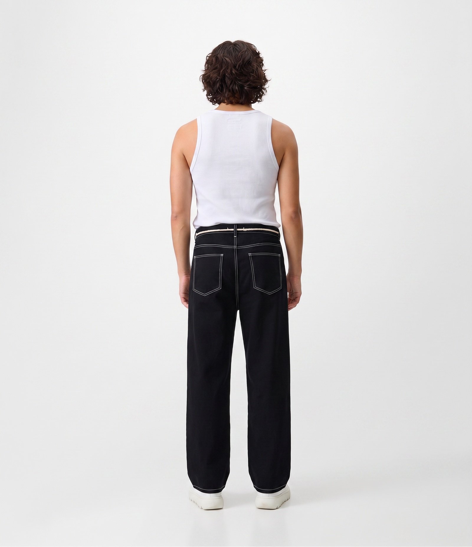 Calça Baggy Relaxed em Sarja com Cadarço Preto 2