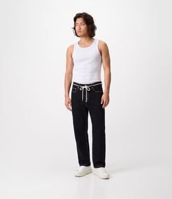 Calça Baggy Relaxed em Sarja com Cadarço
