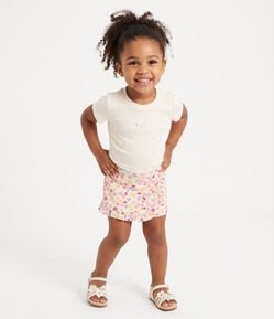 Short Saia Infantil Em Cotton Com Babadinho Floral - Tam 1 a 6 Anos