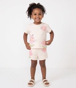 Conjunto Infantil Em Algodão Flores Aquareladas Com Paetê Na Blusa - Tam 1 a 6 Anos