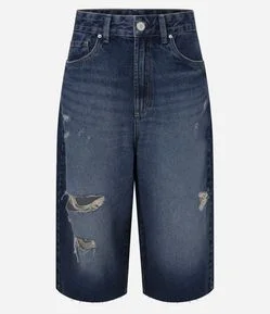 Bermuda Jorts em Jeans com Puídos Localizados