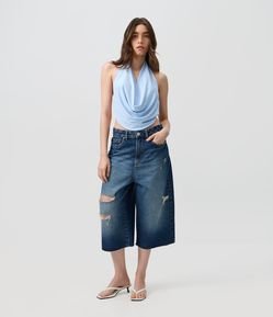 Bermuda Jorts em Jeans com Puídos Localizados