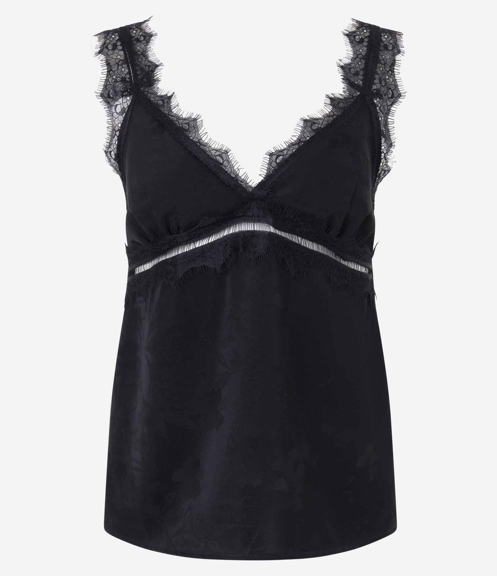 Blusa Acetinada em Jacquard com Renda Aplicada e Recorte Vazado Preto 5