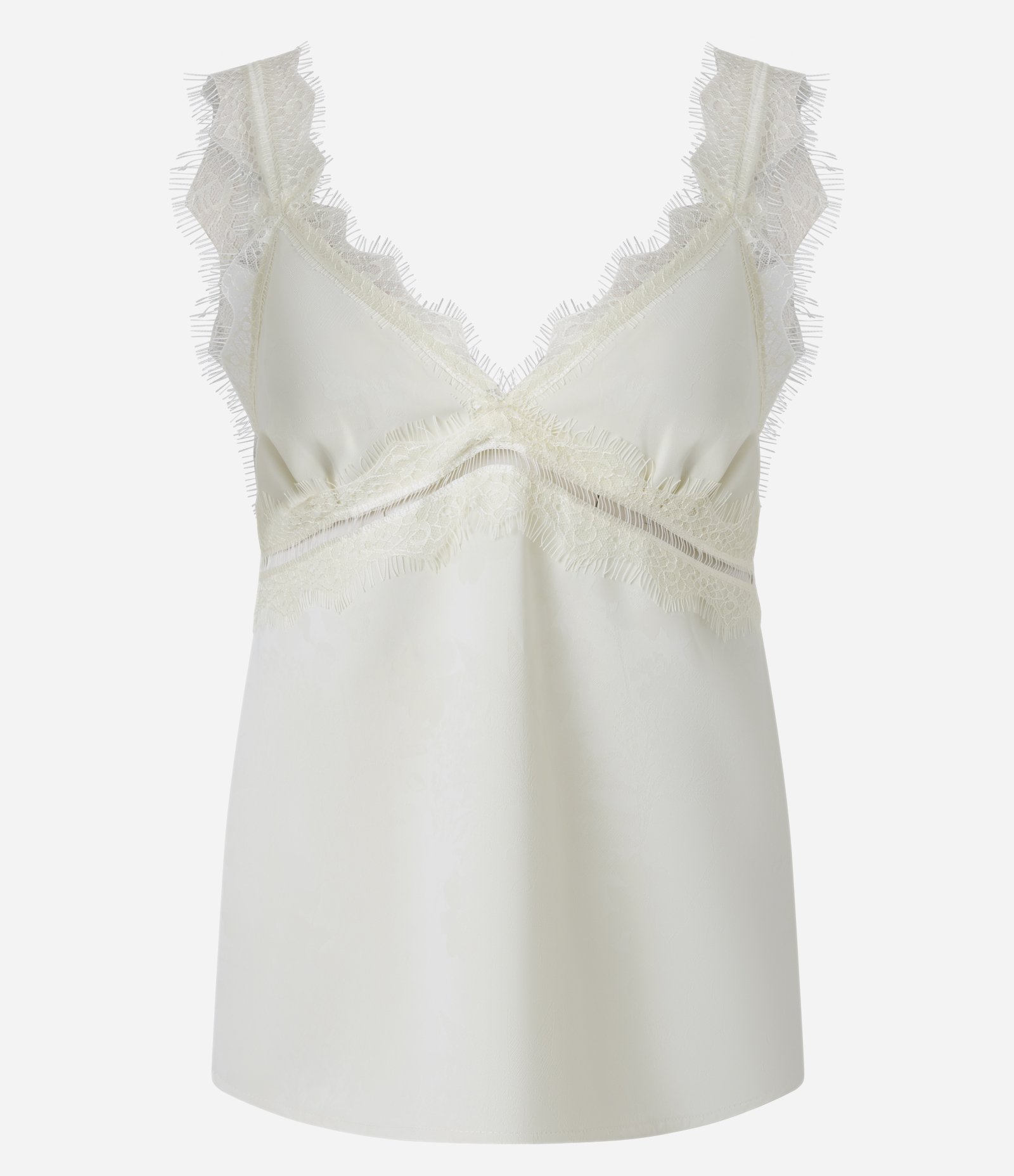 Blusa Acetinada em Jacquard com Renda Aplicada e Recorte Vazado Off White 5
