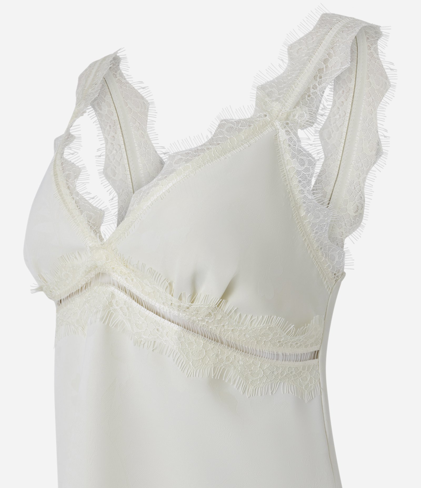 Blusa Acetinada em Jacquard com Renda Aplicada e Recorte Vazado Off White 6