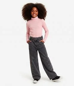 Blusa Infantil Canelada em Algodão com Gola Alta - Tam 5 a 16 anos