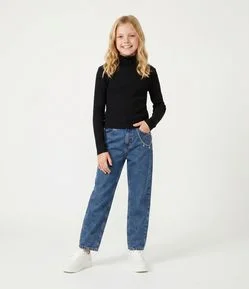 Blusa Infantil Canelada em Algodão com Gola Alta - Tam 5 a 16 anos