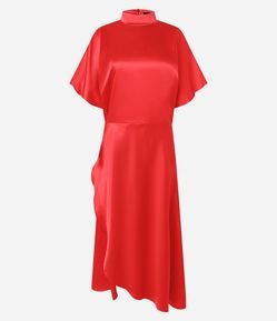 Vestido Acetinado Assimétrico com Manga Curta