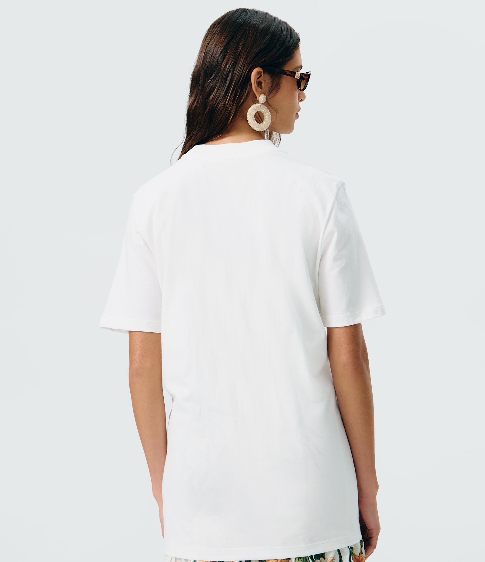 Camiseta Alongada em Algodão com Estampa Floral e Lettering Botanist Branco 4