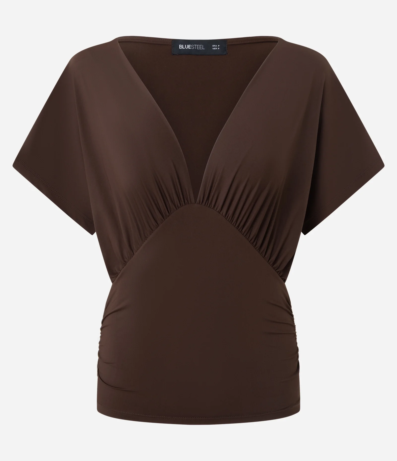 Blusa em Microfibra com Decote V e Manga Morcego Marrom 5
