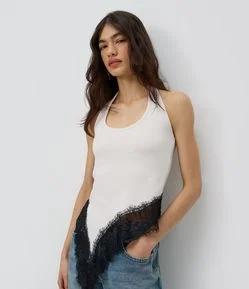 Blusa Frente Única em Tricô com Renda