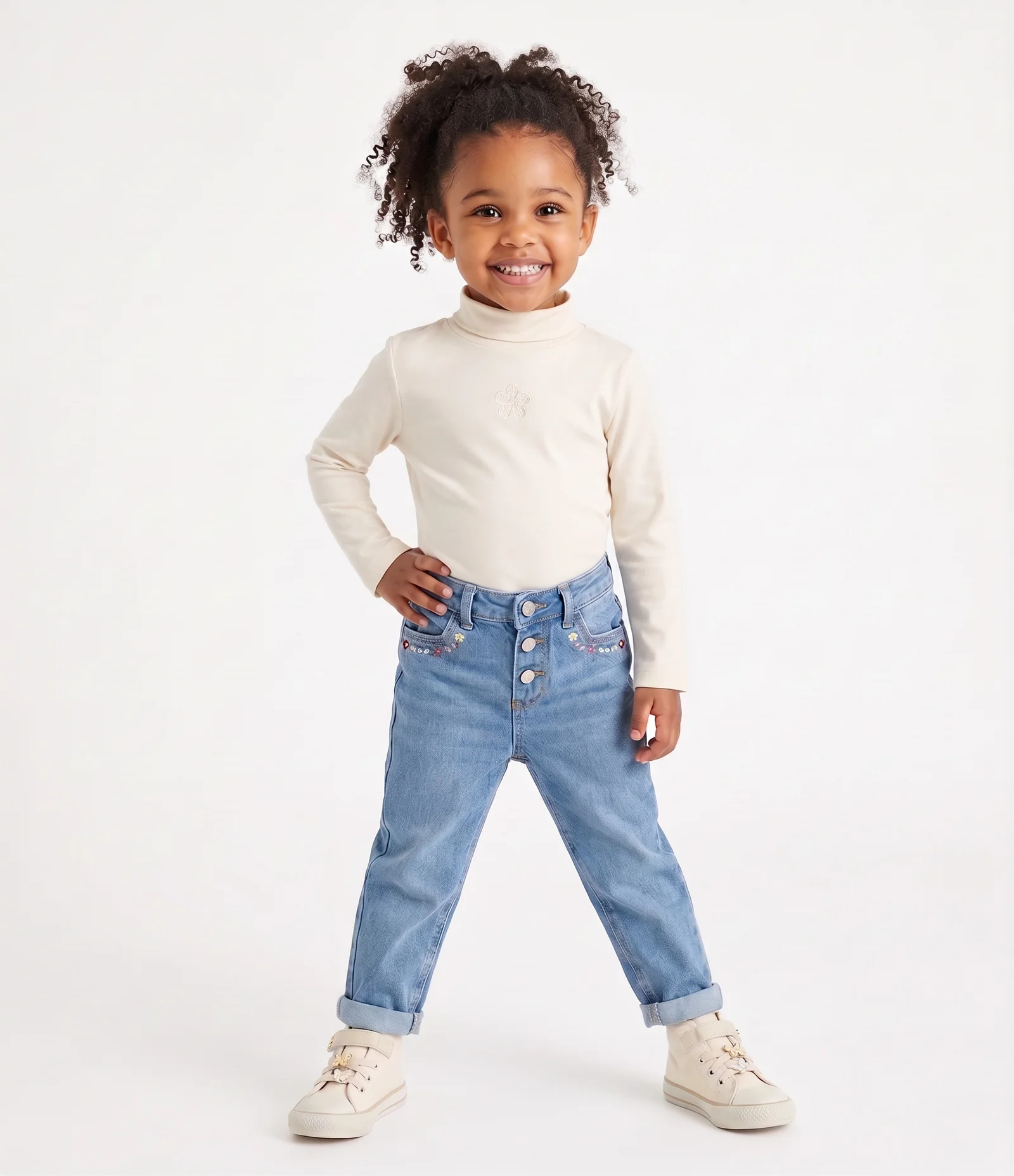 Blusa Infantil Térmica com Florzinha - Tam 1 A 6 Anos Branco 1