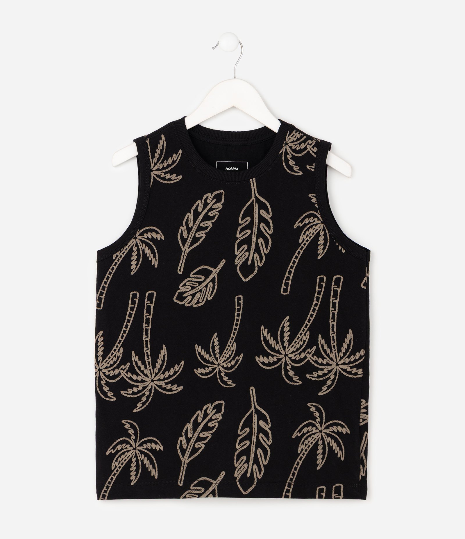 Camiseta Regata em Algodão com Estampa Tropical - Tam 5 a 16 Anos Preto 1