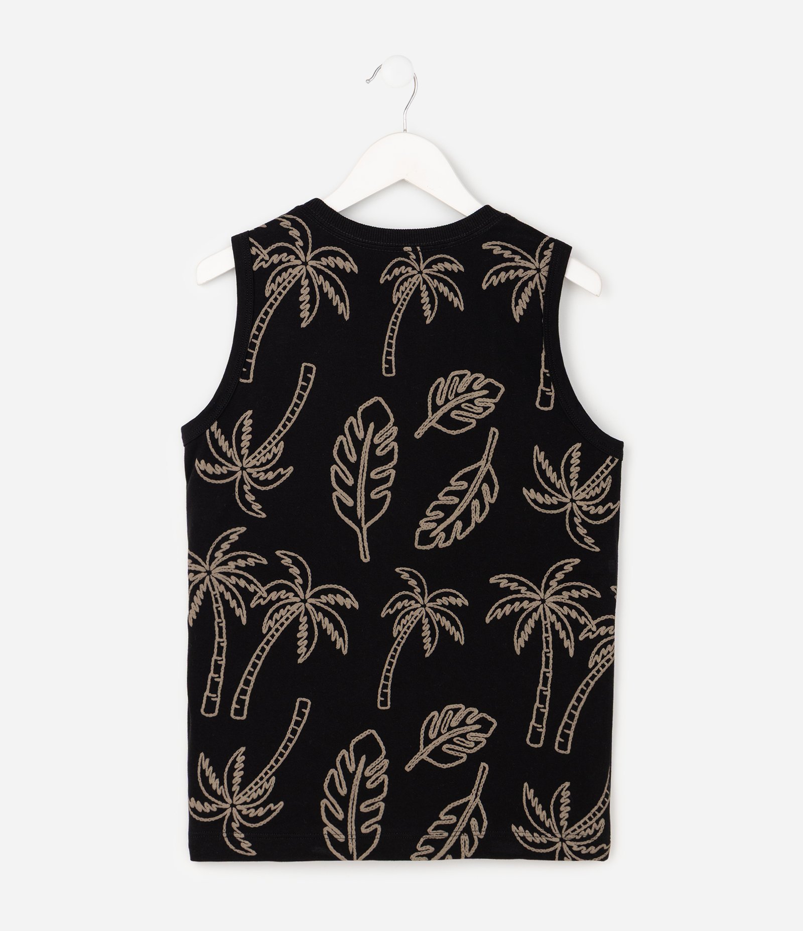 Camiseta Regata em Algodão com Estampa Tropical - Tam 5 a 16 Anos Preto 2