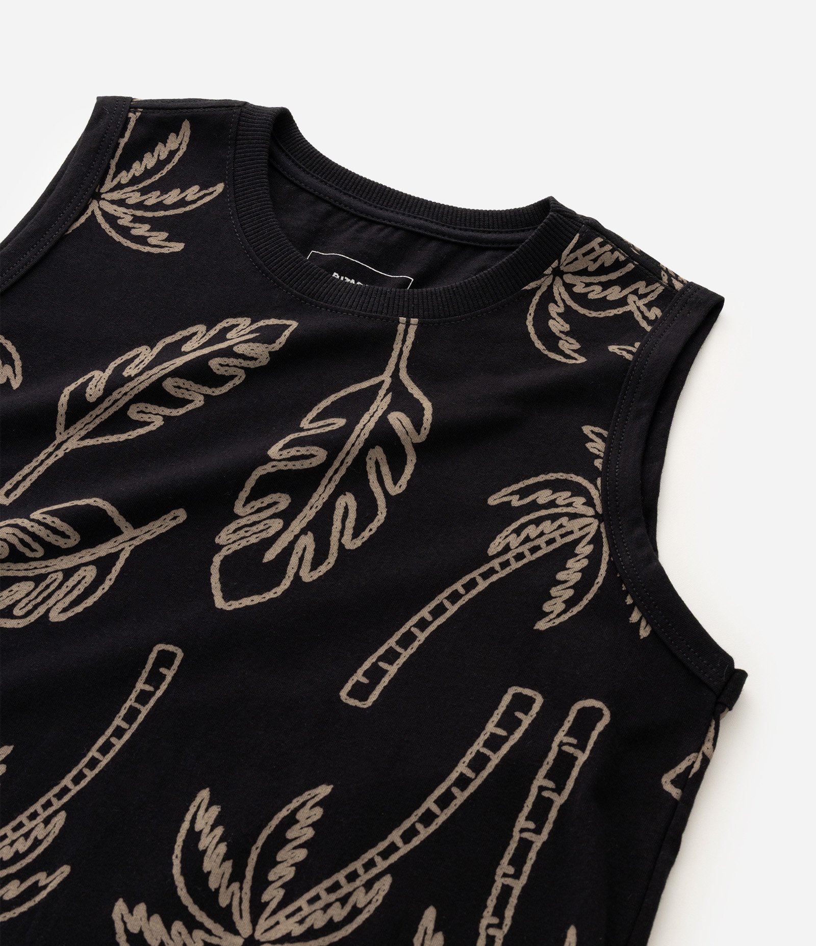 Camiseta Regata em Algodão com Estampa Tropical - Tam 5 a 16 Anos Preto 4