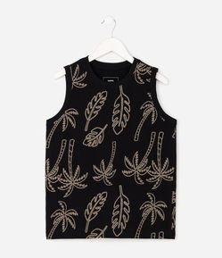 Camiseta Regata em Algodão com Estampa Tropical - Tam 5 a 16 Anos