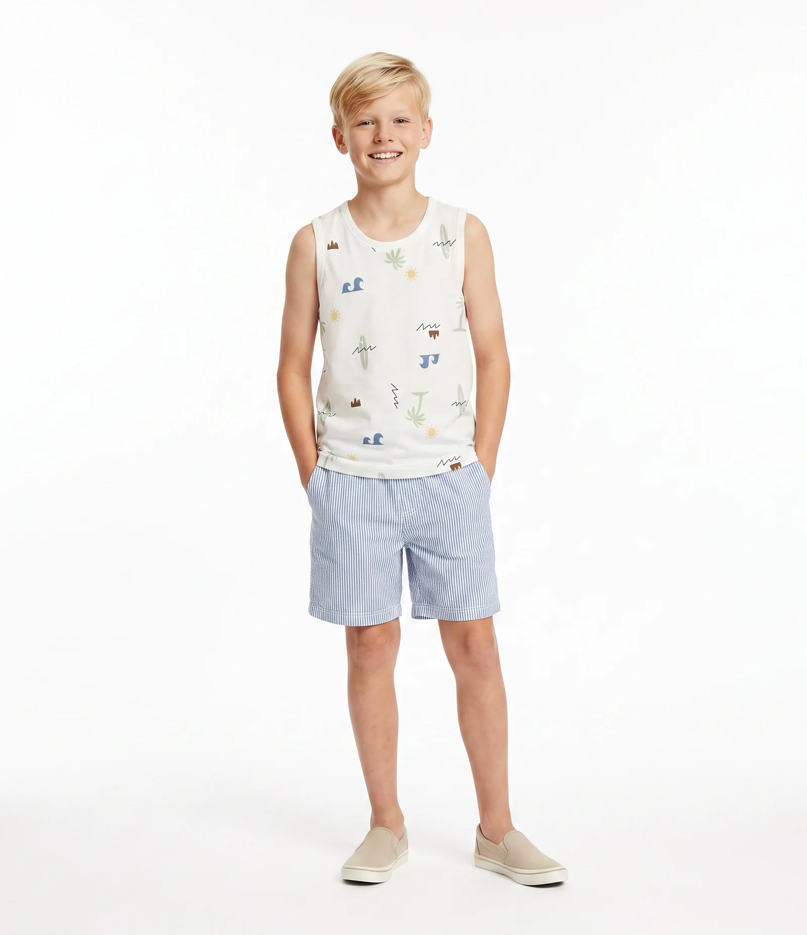 Regata Infantil em Algodão com Estampa Tropical - Tam 5 a 16 Anos Branco 1