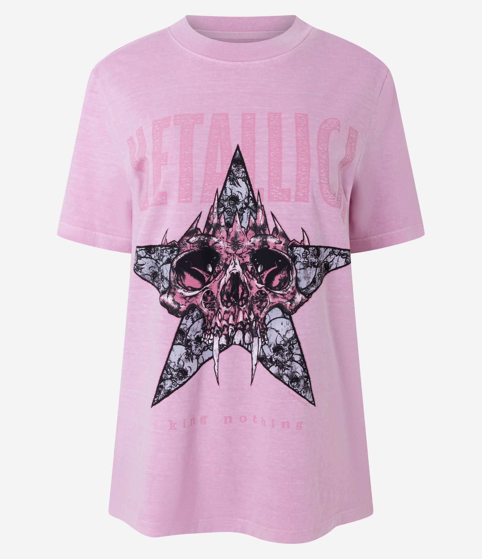 Camiseta em Algodão Estonado com Estampa do Metallica Rosa 5
