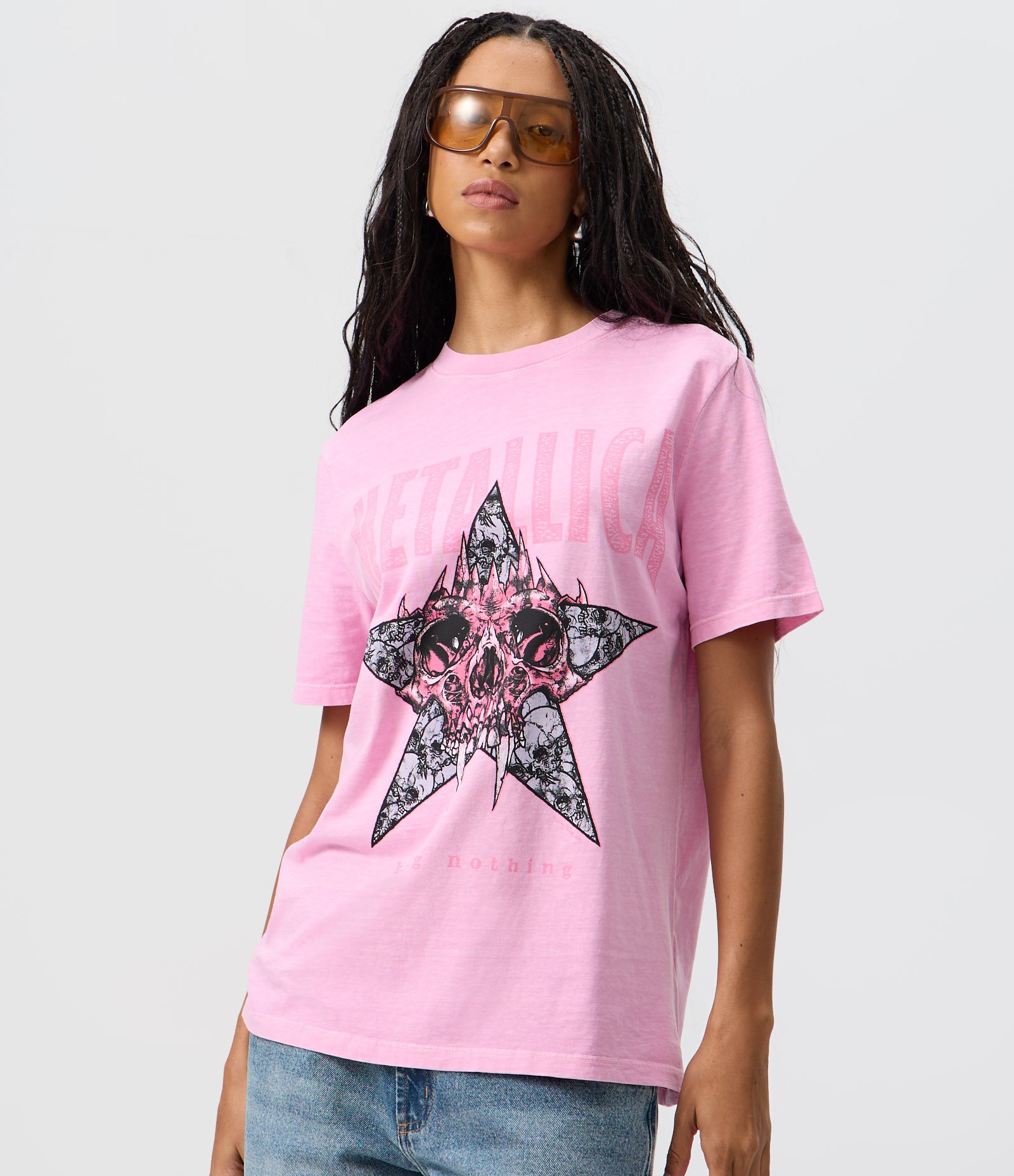 Camiseta em Algodão Estonado com Estampa do Metallica Rosa 3