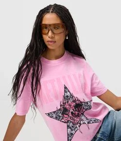 Camiseta em Algodão Estonado com Estampa do Metallica